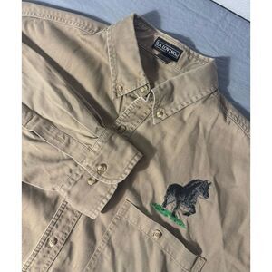 LA Loving Long Sleeve Shirt Tan Large Horse Embroidered  XL Button Down